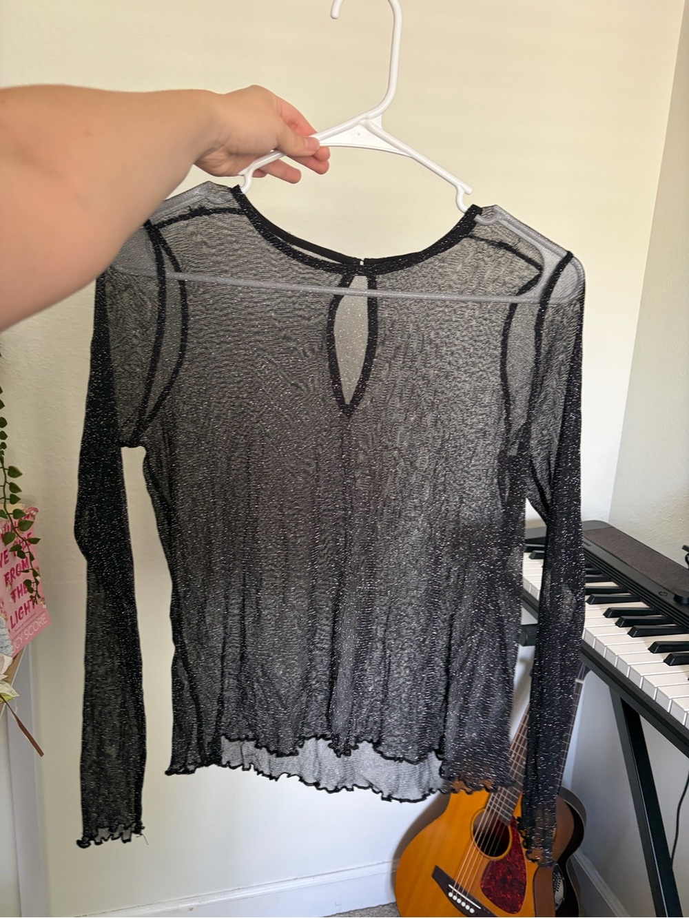 Black Sheer Long-Sleeve Mesh Top - Brand Unspecified